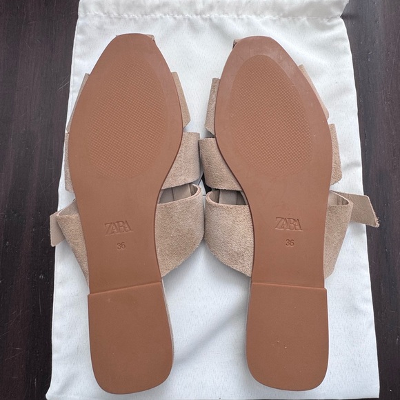 Zara Taupe Suede Braided Slide Mules with Buckle - Picture 2 of 7